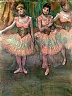 Edgar Degas Dancers wearing salmon coloured skirts painting